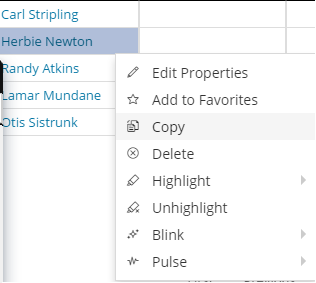 3. User object is selected from the Object Grid and copied to clipboard