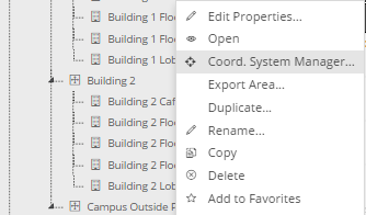 3. Select the "Coordinate System Manager..." option from an Area object's context menu in C&T tree