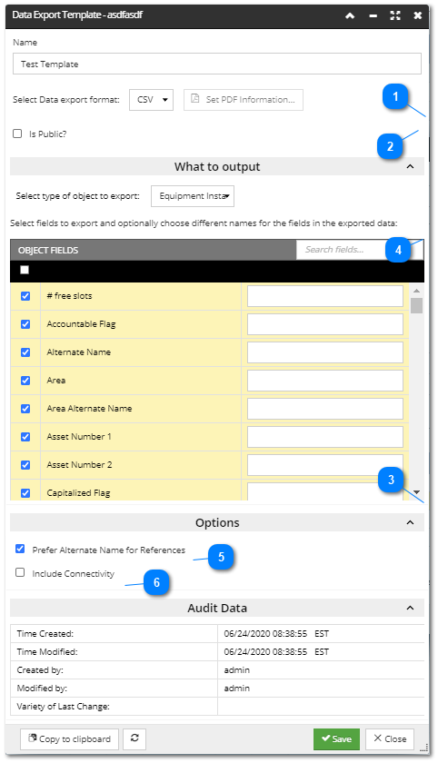 Data Export Template Editor