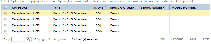 4. Select Replacement Equipment instance