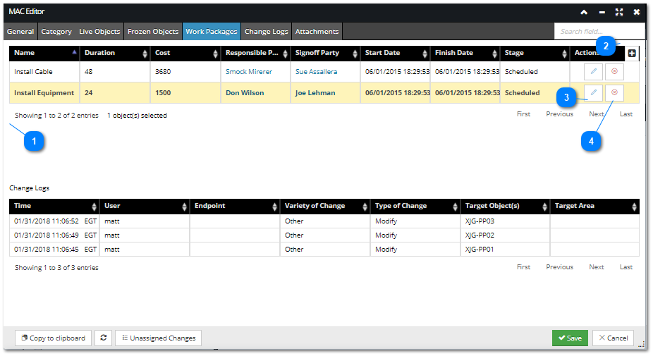 Work Packages tab
